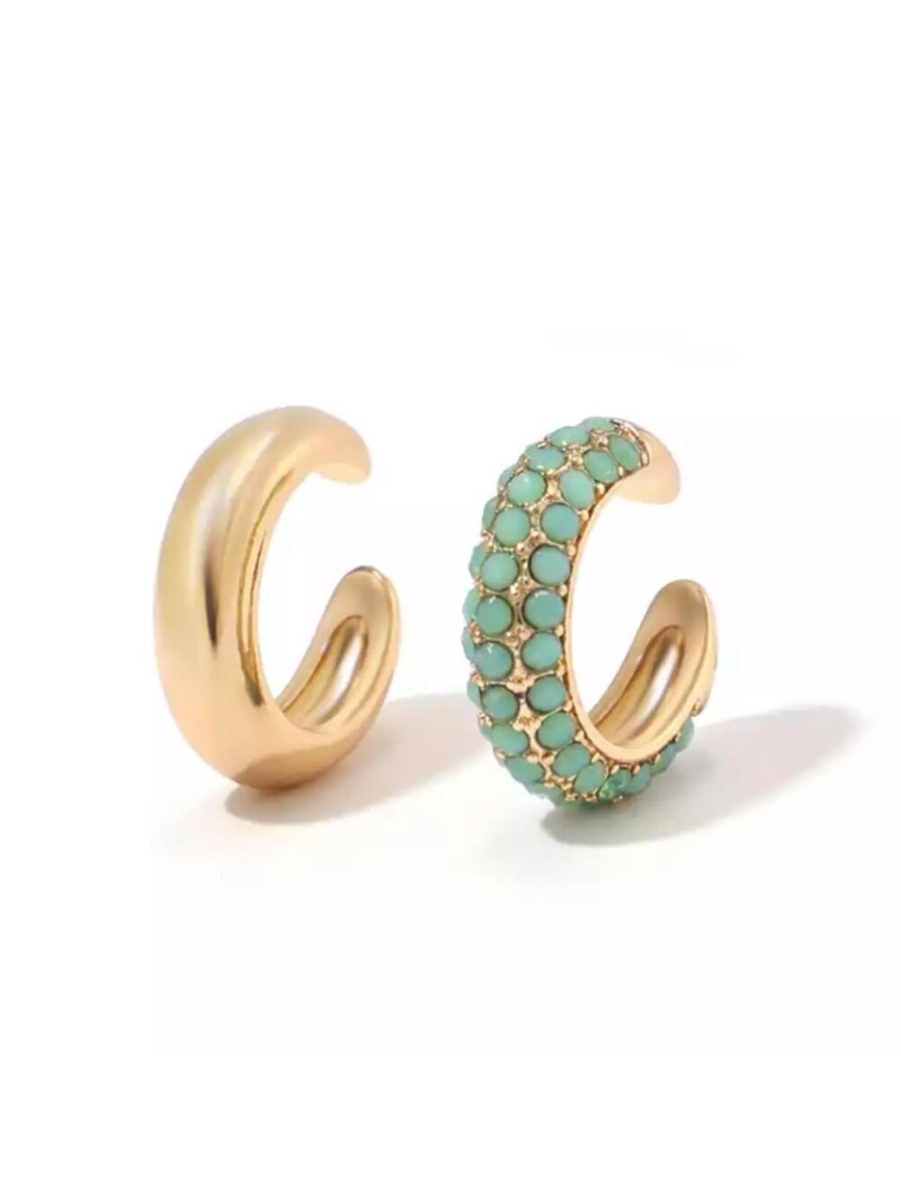 Elegant Gold and Turquoise Earrings Cuff No backing